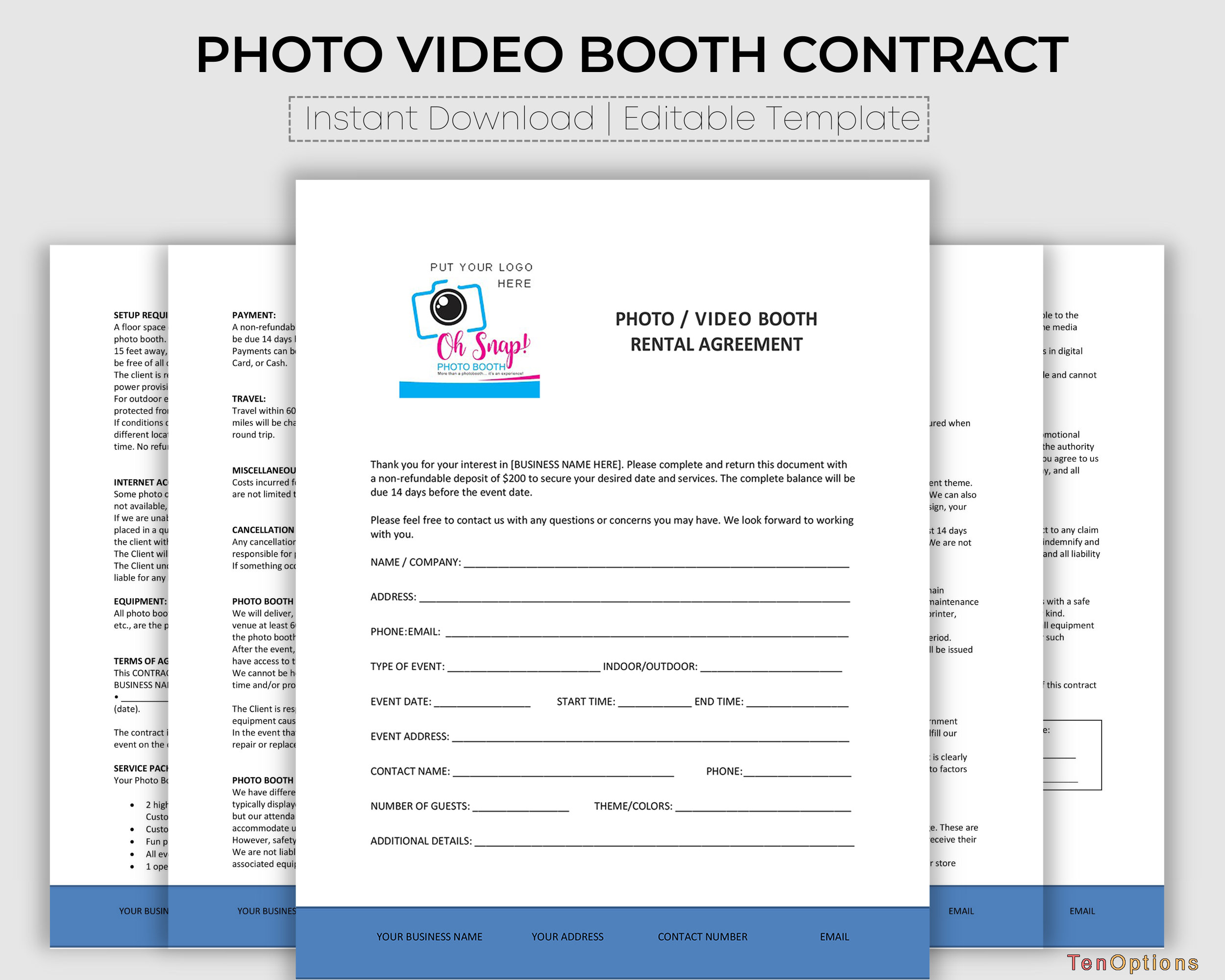 Photo Booth Video Booth Contract Rental Agreement Professional Editable Template Terms & Conditions Disclaimer Client Form Download