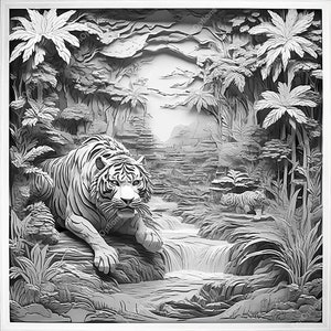 Laser Burn PNG, Wildlife Laser Engrave Png, Lightburn File, 3D Illusion Laser Engraving Files, Co2 Laser Burn Files Tiger in Forest V6