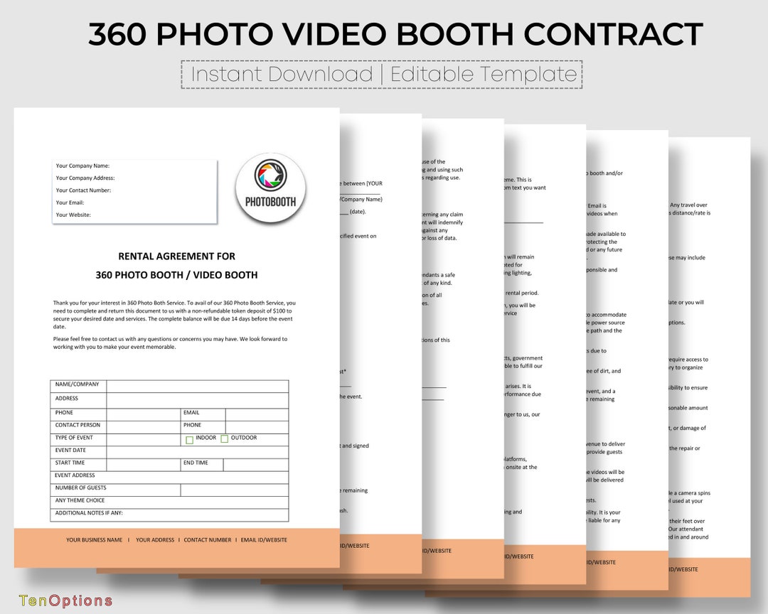 Professional 360 Photo Booth Video Booth Contract Template Editable