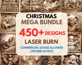 Christmas Laser Engraving PNG Bundle, 3D Illusion Laser Burn File, Glowforge, xTool, Sculpfun (450+ Designs)