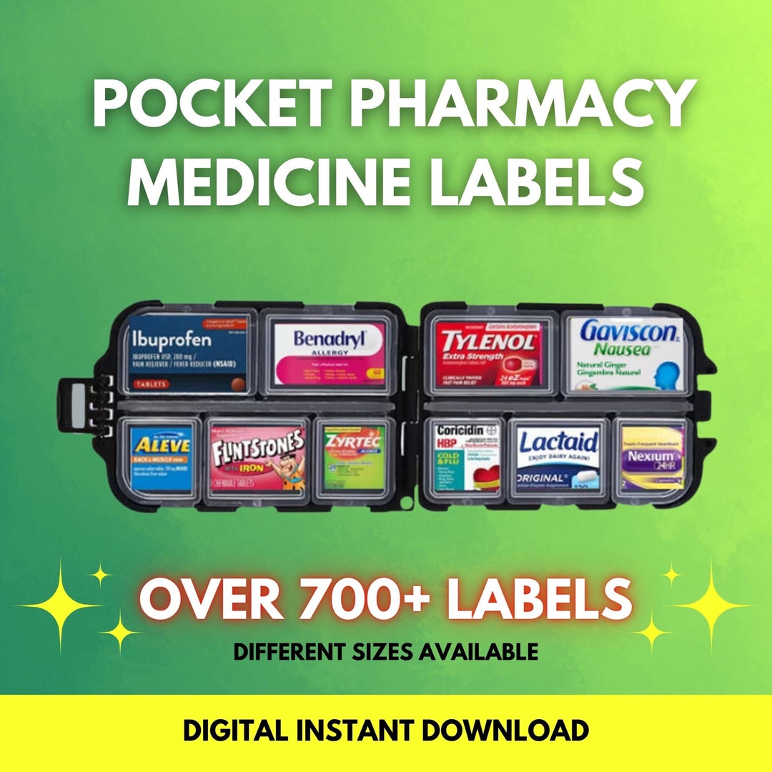 Pocket Pharmacy Labels, Travel Pocket Pill Organizer Bundle, Printable