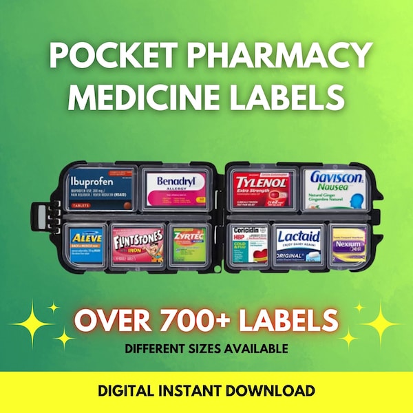 Pocket Pharmacy Labels, Travel Pocket Pill Organizer Bundle, Printable Pill Case Labels, 700+ Pill Labels, Canva Travel Pill Box Label