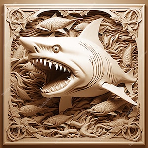 Laser Burn PNG, Laser Engrave Png, Lightburn File, 3D Illusion Laser Engraving Digital Design Instant Download Laser Cut Waterlife Shark V2