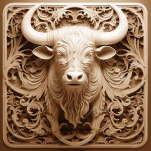 Laser Burn PNG, Laser Engrave Png, Lightburn File, 3D Illusion Laser Engraving Digital Design Instant Download Wildlife Bull V1