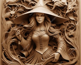 Laser Burn PNG, Laser Engrave Png, File Lightburn, 3D Illusion Laser Engraving Digital Design Download immediato Laser Cut 3D Illusion Witch 1