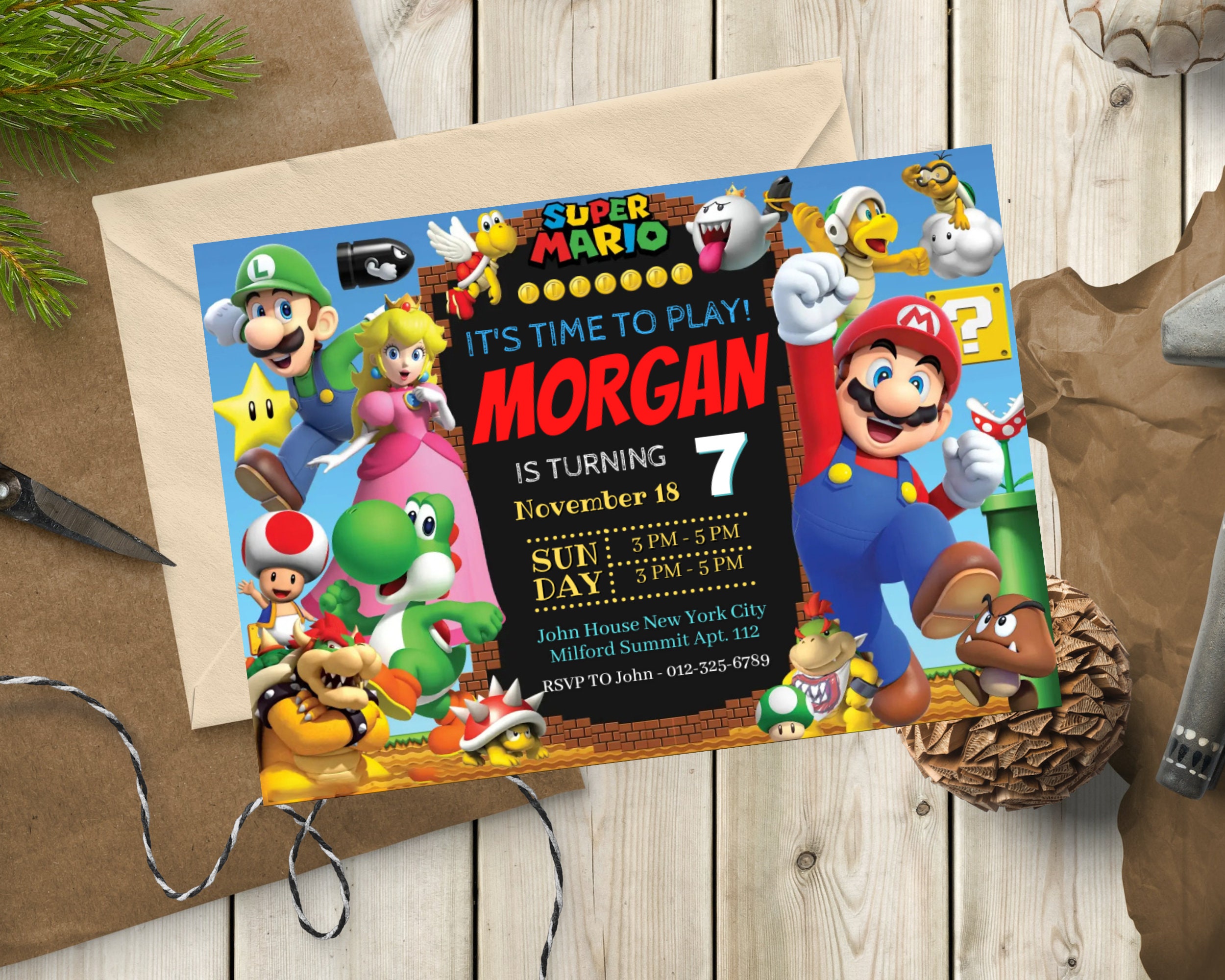 Super Mario Bros Editable Birthday Invitation Canva Template - Etsy UK