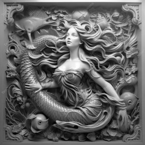 Mermaid Laser Burn PNG, Laser Engrave Png, Lightburn File, plaque, wall art, 3D Illusion Laser Engraving Digital Design Instant Download, Mermaid V1