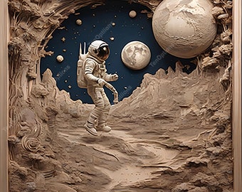 Gravure laser PNG, gravure laser Png, fichier Lightburn, illusion 3D gravure laser Design numérique téléchargement immédiat, Moonwalk par l'astronaute V1