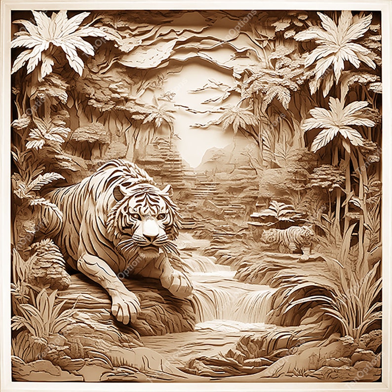 Laser Burn PNG, Wildlife Laser Engrave Png, Lightburn File, 3D Illusion Laser Engraving Files, Co2 Laser Burn Files Tiger in Forest V6
