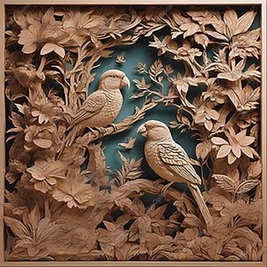 Masterizzazione laser PNG / Illusione 3D / Incisione laser / Pronta per incisione laser / File Lightburn / File Glowforge / xTool Laser Burn Love Birds V1