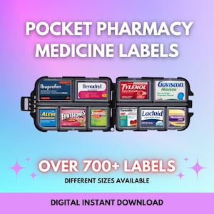 Pocket Pharmacy Labels, Travel Pill Organizer, Printable Pill Case Labels, 700+ Pill Labels, Make Your Own In Canva Travel Pill Box Label
