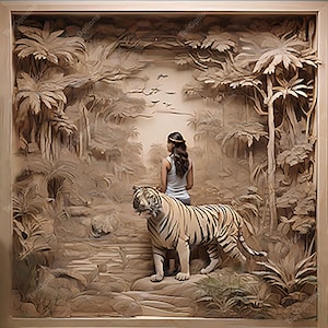 Laser Burn PNG | 3D Illusion | Laser Engrave | Laser Engraving Ready | Lightburn File | Glowforge Design File | Girl and Tiger Laser Burn V1