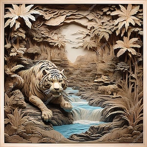 Laser Burn PNG, Wildlife Laser Engrave Png, Lightburn File, 3D Illusion Laser Engraving Files, Co2 Laser Burn Files Tiger in Forest V6