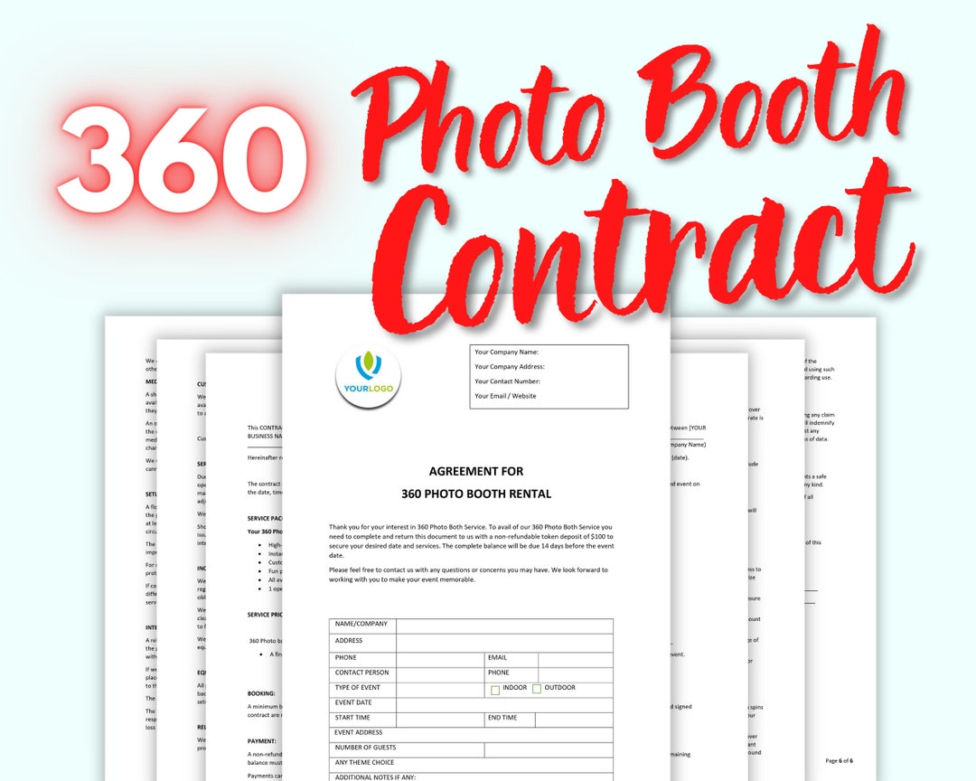 360 Photo Booth Video Booth Contract Template Professional Editable