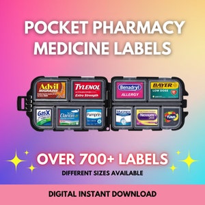 Pocket Travel Pharmacy Labels, Travel Pill Organizer, 700+ Pill Labels, Printable Pill Case Labels, Make Own Travel Pill Box Label In Canva