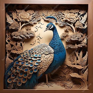 PNG de quemado láser, PNG de grabado láser, archivo de quemado por luz, ilusión 3D, diseño digital de grabado láser, xTool, Glowforge Bird Laser Burn Peacock 1