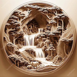 Laser Burn PNG, Laser Engrave Png, Lightburn File, 3D Illusion Laser Engraving Digital Design Instant Download Laser Cut Waterfall Scene V1