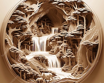 Laser Burn PNG, Laser Engrave Png, File Lightburn, 3D Illusion Laser Engraving Digital Design Download istantaneo Laser Cut Waterfall Scene V1