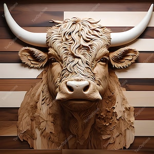 Laser Burn PNG, Laser Engraving, Lightburn File, 3D Illusion, Laser Engraving Design, xTool Glowforge File, Animal Laser Cut, Highland Cow 2
