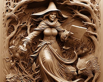 Laserbranden PNG, lasergraveren png, Lightburn-bestand, 3D-illusie lasergravure digitaal ontwerp Instant download Lasergesneden 3D-illusie heks 4