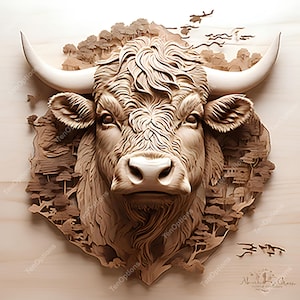 Laser Burn PNG, Laser Engraving, Lightburn File, 3D Illusion, Laser Engraving Design, xTool Glowforge File, Animal Laser Cut, Highland Cow 3