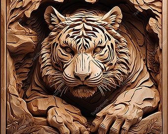 Laser Burn PNG, Laser Engrave Png, Lightburn File, 3D Illusion Laser Engraving 3D Illusion Design, Instant Download, Tiger in Forest V2