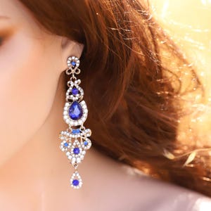 Art Deco Blue Wedding Earrings 1920s Gatsby Earrings Retro Vintage Statement Jewelry Bridesmaid Gift Unique Wedding Jewellery Boho Earrings