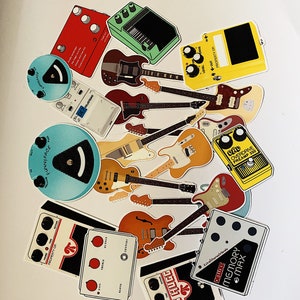 Ultimate guitar and effect pedals sticker bundle. Pack of 21 matte kiss cut stickers