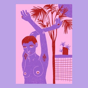 Kunstdruck - Frau mit Palme - Impresión A4