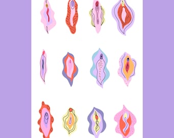 Kunstdruck / Postkarte - Bunte Vulven - A4 / A6 Print