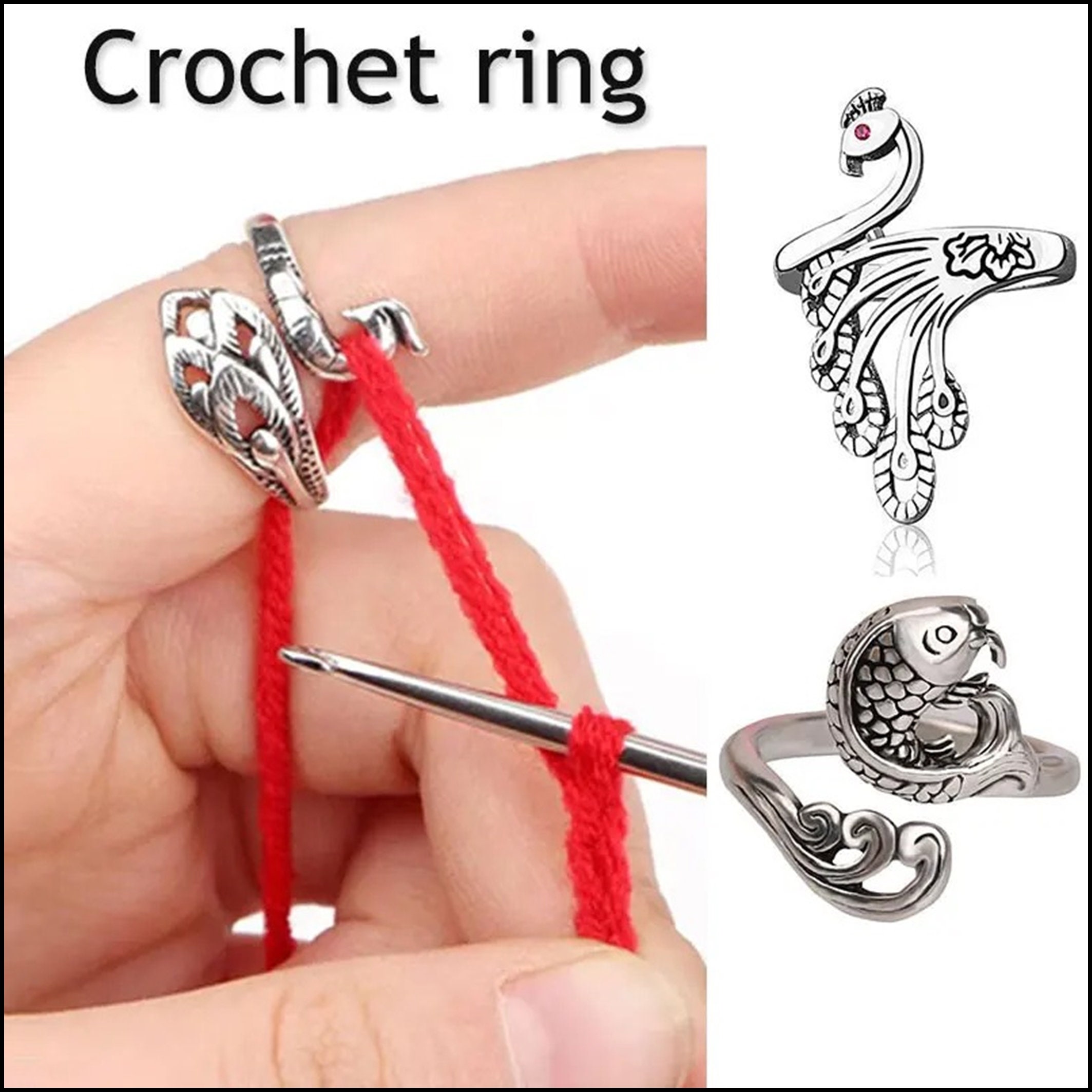Adjustable Knitting Loop Crochet Loop Knitting Accessories, Hand-Made  Silver-Plated Copper Rings, Faster Crocheting, Advanced Peacock Ring, Yarn  Guide Finger Holder Knitting Thimble