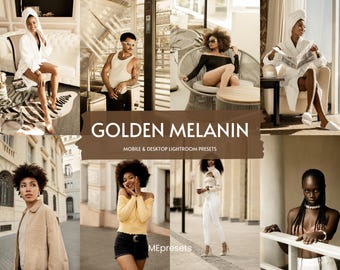 10 ajustes preestablecidos de melanina dorada en Lightroom, para móviles y computadoras de escritorio, para piel oscura, para melanina, para chicas negras, para bloggers e para Instagram.