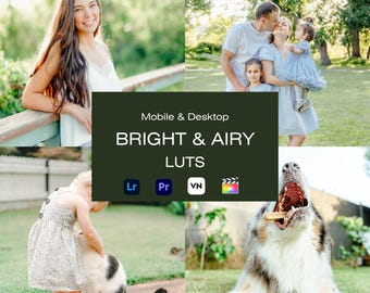 10 BRIGHT & AIRY Video Filters, Light Airy LUTs, Airy Wedding LUTs, Bright Clean LUTs, Premiere Pro, Da Vinci, Final Cut Pro LUTs
