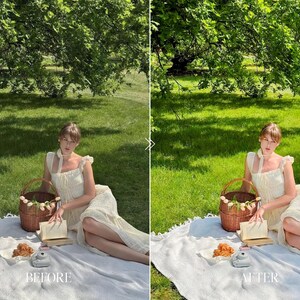 Natural green picnic photo edited with true to color Lightroom presets for bright airy lifestyle photography