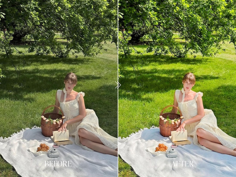 Natural green picnic photo edited with true to color Lightroom presets for bright airy lifestyle photography