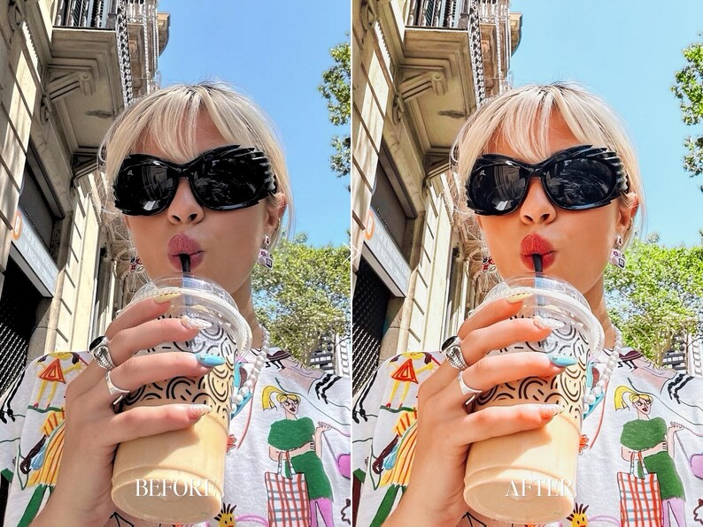 Coffee street style photo edited using vibrant true to color Lightroom presets with clean bright colors