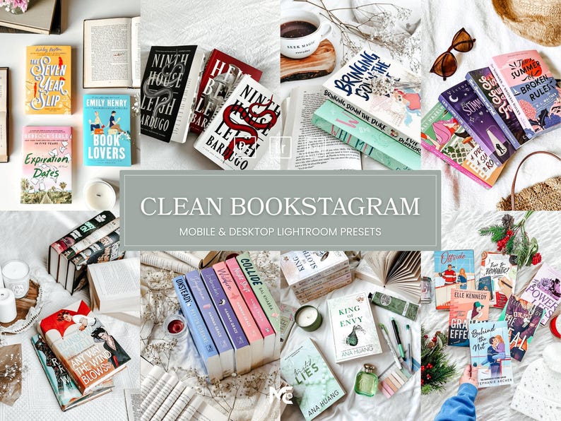 Clean Bookstagram Lightroom Presets for bright book photography, white aesthetic books, cozy reading, romance novels, BookTok and Bookstagram creators.