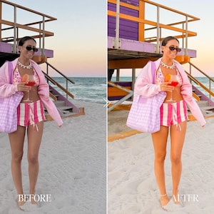 Colorful beach house photo edited using bright true to color Lightroom mobile presets for Instagram influencers