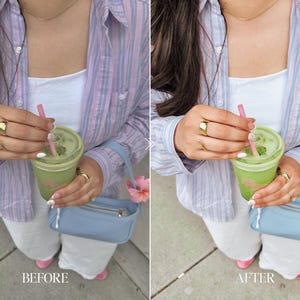 Pastel outfit aesthetic edited using natural bright Lightroom presets with soft colorful tones and lifestyle photography