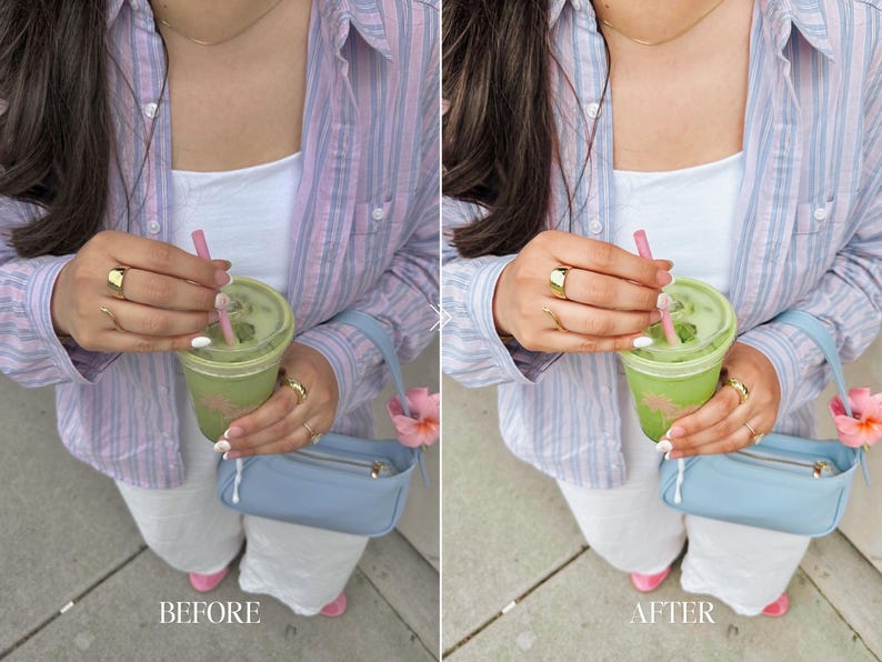 Pastel outfit aesthetic edited using natural bright Lightroom presets with soft colorful tones and lifestyle photography