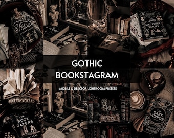 10 preset Lightroom per libri gotici, preset per dispositivi mobili e desktop, preset Booksgram, preset gotici, preset Dark Academia, preset horror, preset dark