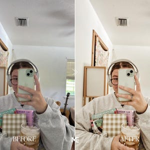 Before and after Lightroom Presets for Bookstagram creators featuring warm neutral tones, cozy lifestyle photography and aesthetic coffee reading edits.