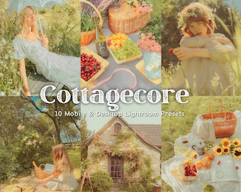 10 Cottagecore Lightroom-presets, mobiel en desktop (DNG, XMP)