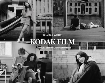 10 KODAK FILM Black And White Lightroom Presets, Monochrome Presets, Grainy, Analog, Retro Film Presets, Mobile & Desktop, Film Look Presets