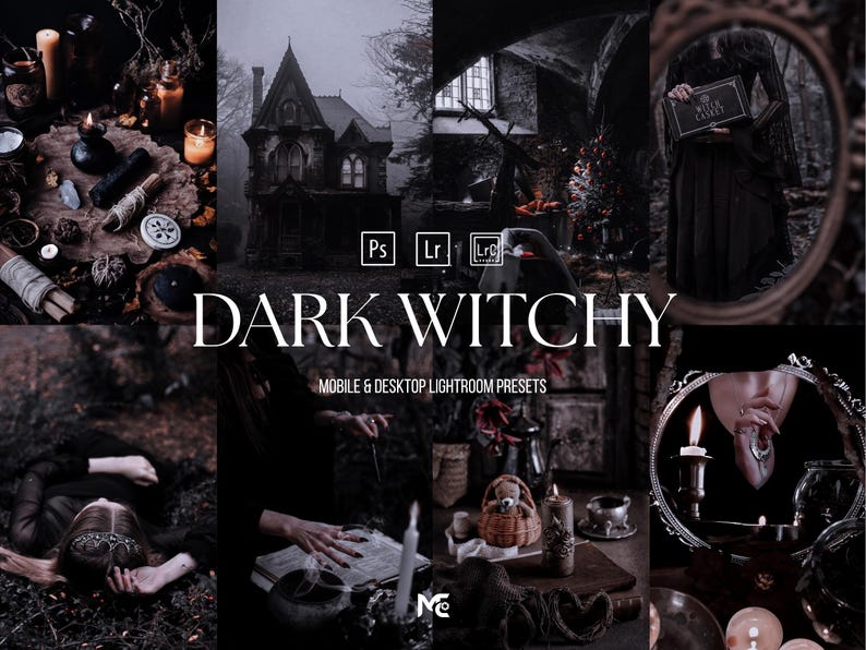 Dark Witchy Lightroom Presets with gothic book photography, witchcore aesthetic, moody dark tones and Dark Academia editing for Bookstagram photos.