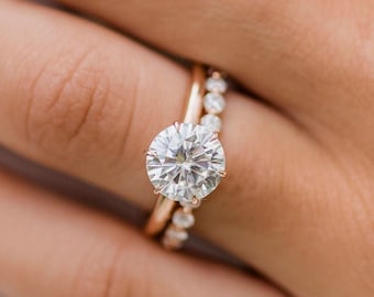 2CT Round Cut Moissanite Wedding Bridal Set, 14K Solid Yellow Gold Ring With Matching Band, Moissanite Diamond Ring Set, Engagement Ring Set