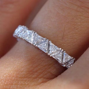 1.00 Ct Triangle Cut Diamond Wedding Band, Unique Half Eternity Band, Trilliant Diamond Engagement Band, Trillion Diamond Anniversary Ring