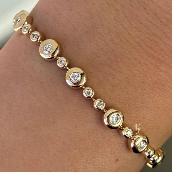 Briljante ronde geslepen laboratoriumdiamanten tennisarmband bezelinstelling 18k geelgouden armband voor vrouwen bruiloft bruidssieraden cadeau voor haar