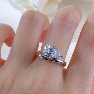 2.00 CT Pear Moissanite Ring | Monolith Ring | 14k White Gold Ring | Moissanite Engagement Ring | East West Unique Ring | Sideway Pear Ring