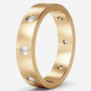 Flush Set Diamond Band, Dainty 14k Gold Diamond Wedding Ring for Women, Perfect Stacking Ring & Anniversary Gift